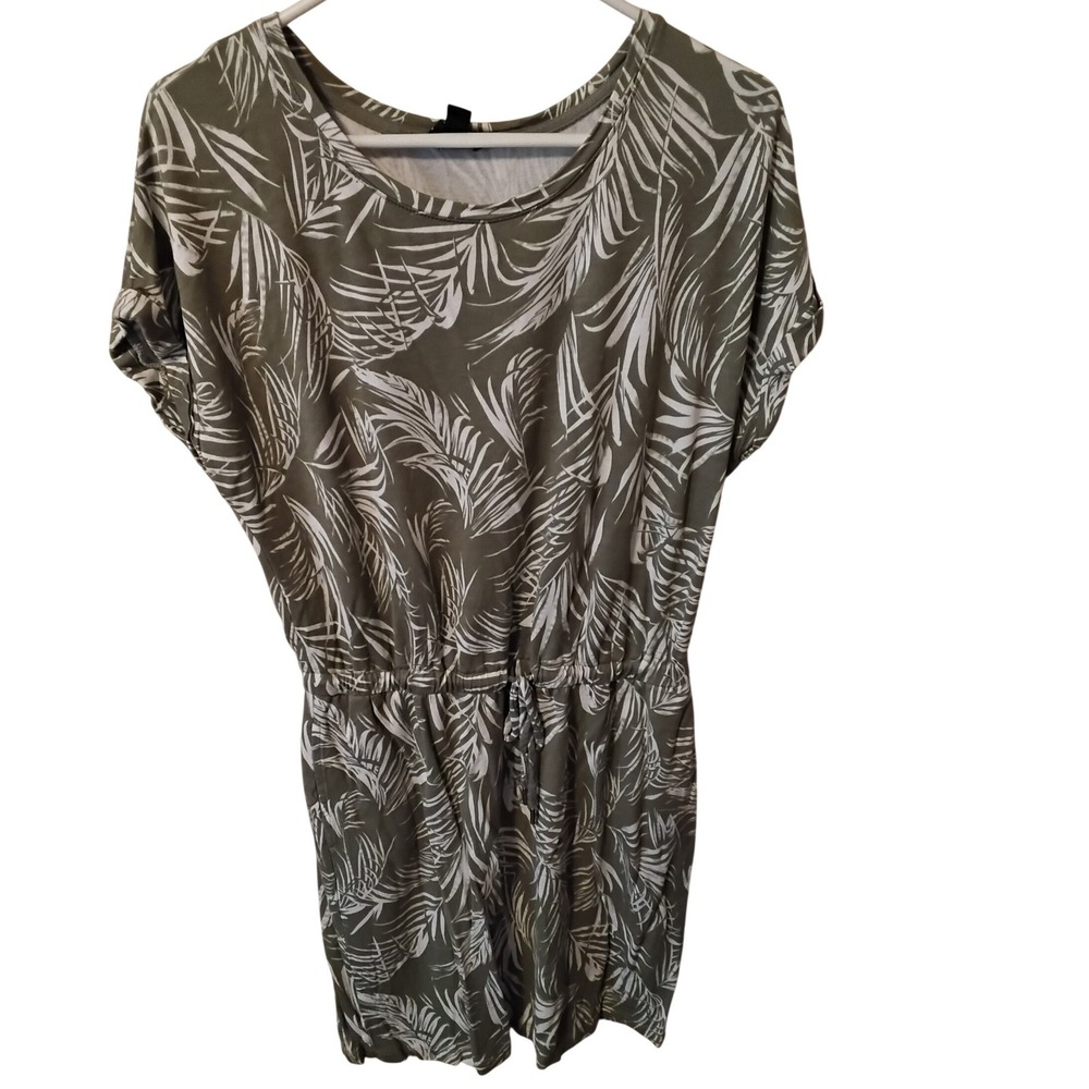 Hilary Radley Womens Olive Green Tropical Palm Leaf Print Mini Dress Medium